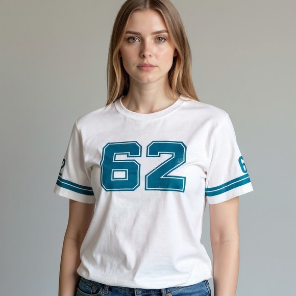 Ragabond Studio Tops - Ragabond Studio Womens 62 Graphic T-Shirt Organic Cotton White Teal Medium USA